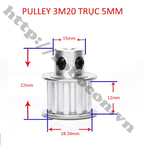 PKK736 Pulley Bánh Răng Nhôm 3M20 20 Răng Bản Rộng Đai 11mm Trục 5mm